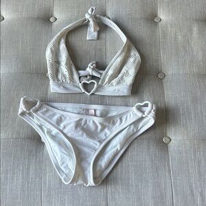 Victoria’s Secret White Lazor Cut Heart Center Bikini Top and Bottom Set